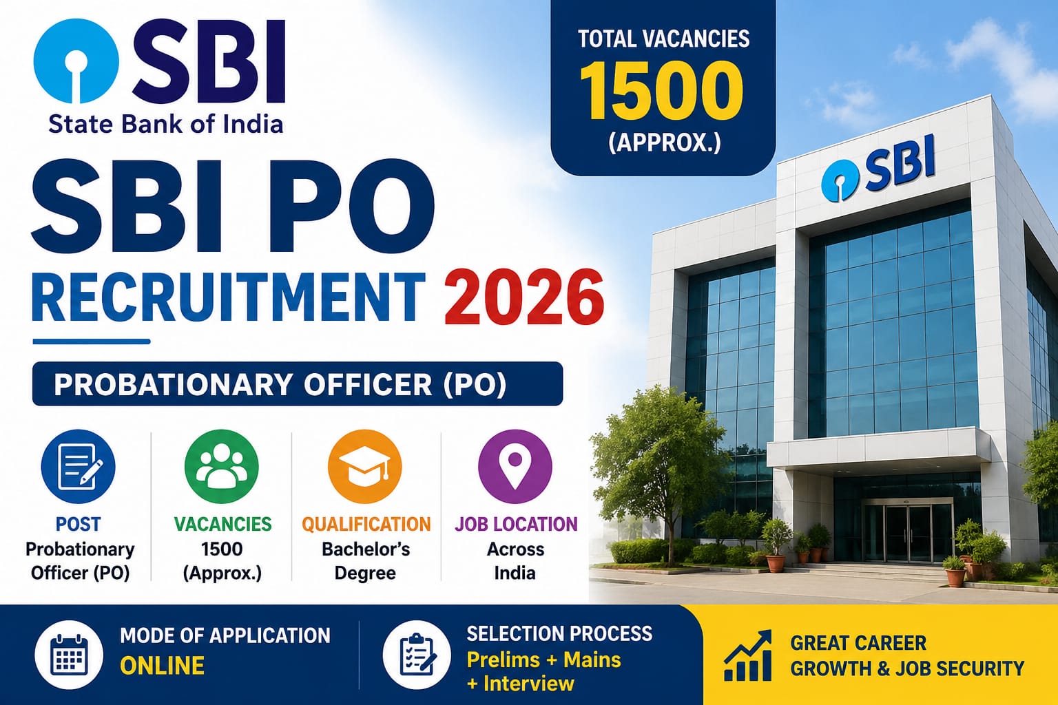 SBI PO Recruitment 2026 notification, eligibility, salary, exam pattern and application details